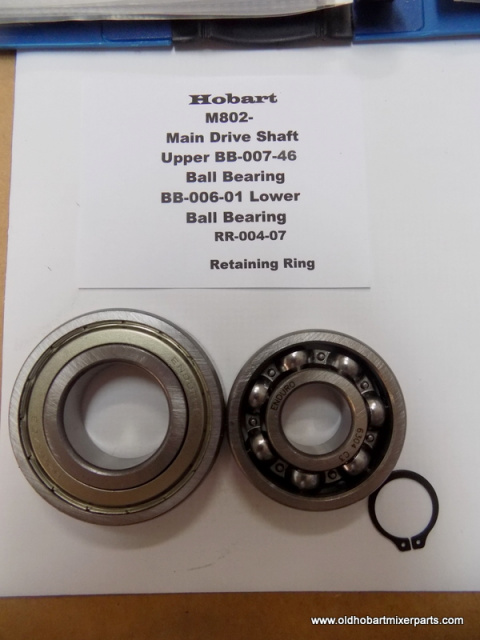 Hobart M802- Main Drive Shaft Top BB-004-46 Lower BB-006-01- Retaining Ring RR-004-07